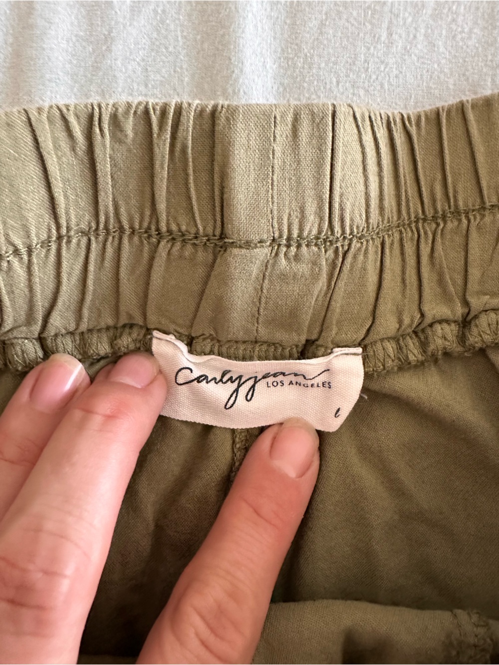 CJLA olive green gathered skirt with elastic waist